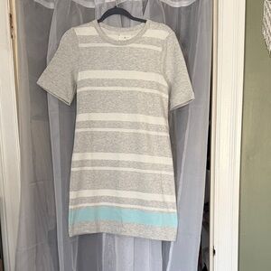 Lou & Grey Heathered Gray Striped Tee Dress with Pale Blue Accent